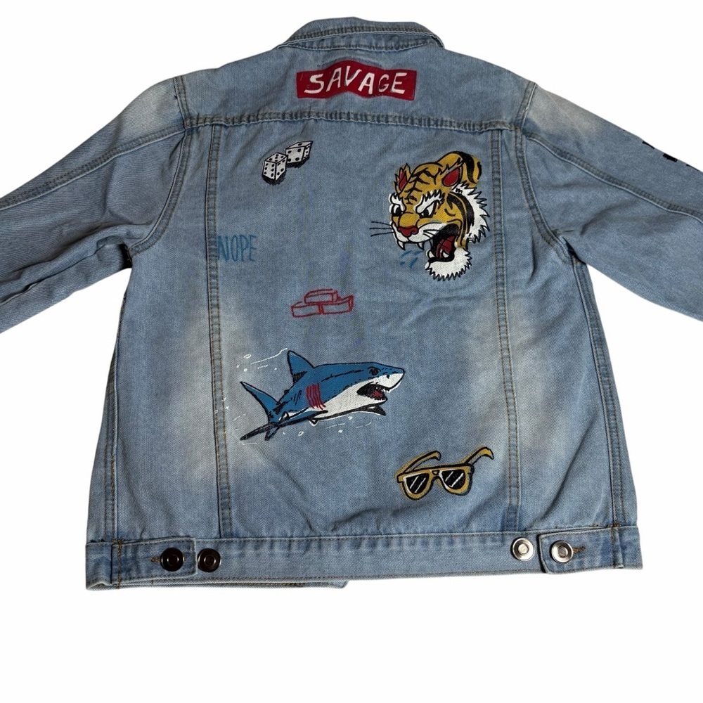 Carbon Screenprinted Graphic Denim Jacket | Light Wash | Size Small - Picture 3 of 14